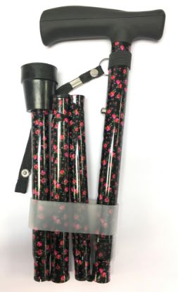 Picture of Black/Pink Flower Fold Walking Stick