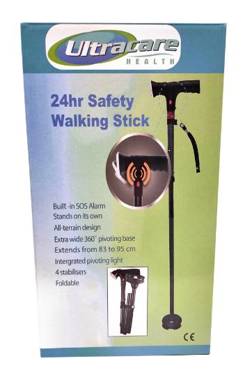 Picture of Light Up Alarmed Black Design Walking Stick
