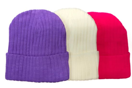 Picture of Adults - Ribbed Beanie Purple/Cream/Pink