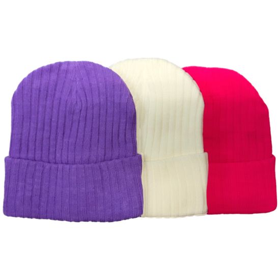 Picture of Adults - Ribbed Beanie Purple/Cream/Pink